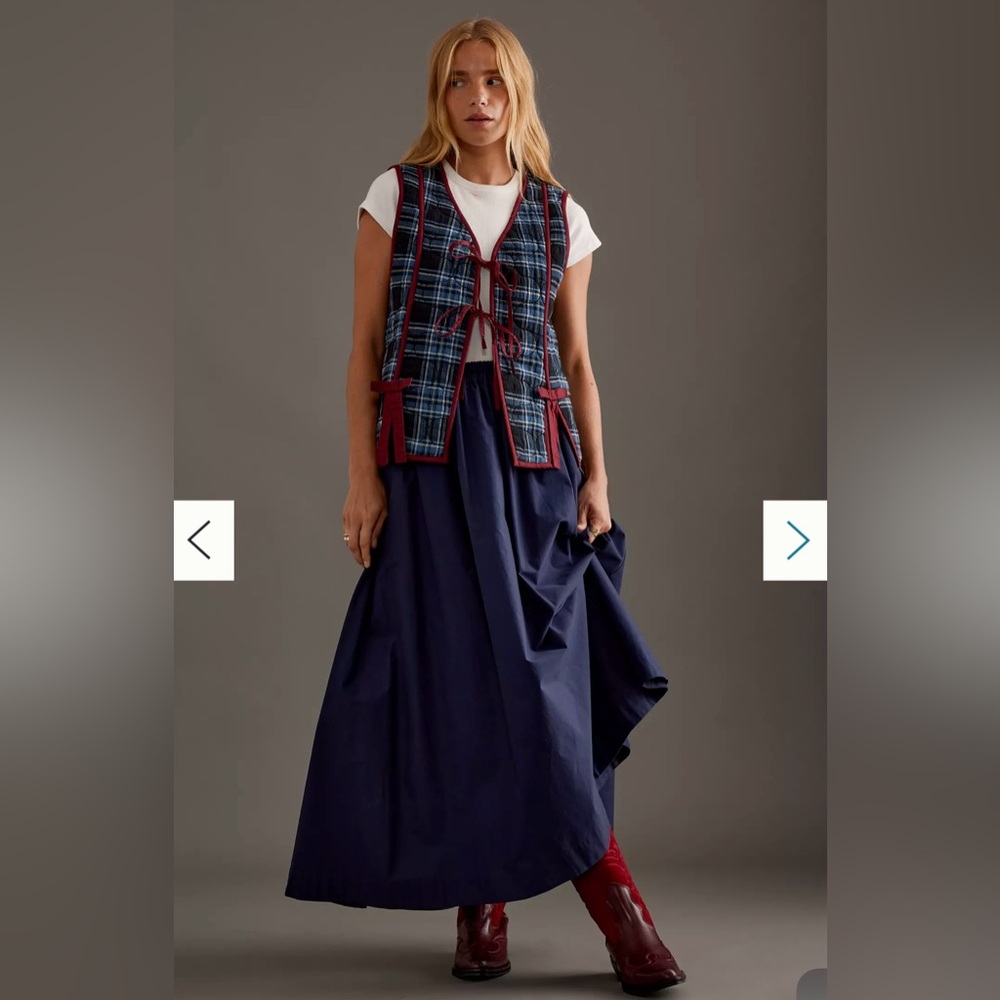 Damson Madder Anthropologie Alva Bow Gilet Vest Quilted Utility Blue Maroon 14 - Picture 2 of 16